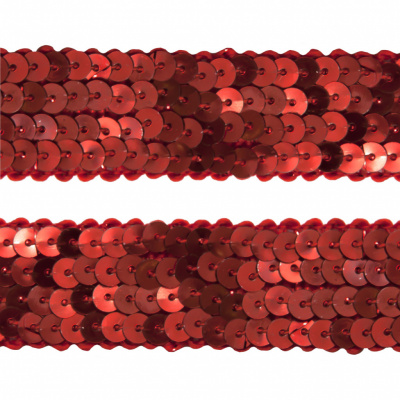 Тесьма с пайетками 3, шир. 20 мм/уп. 25+/-1 м, цвет красный - купить в Балаково. Цена: 778.19 руб.