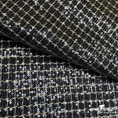 Ткань костюмная с пайетками, 100%полиэстр, 460+/-10 гр/м2, 150см #309 - цв. чёрный - купить в Балаково. Цена 1 203.93 руб.