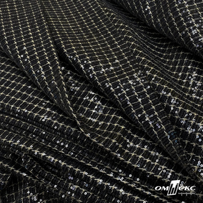 Ткань костюмная с пайетками, 100%полиэстр, 460+/-10 гр/м2, 150см #309 - цв. чёрный - купить в Балаково. Цена 1 203.93 руб.