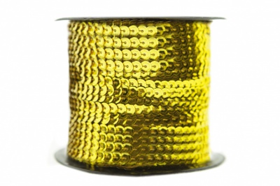 Пайетки "ОмТекс" на нитях, SILVER-BASE, 6 мм С / упак.73+/-1м, цв. А-1 - т.золото - купить в Балаково. Цена: 468.37 руб.